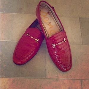 Sam Edelman Croc-Embossed Red Apron Toe Loafers